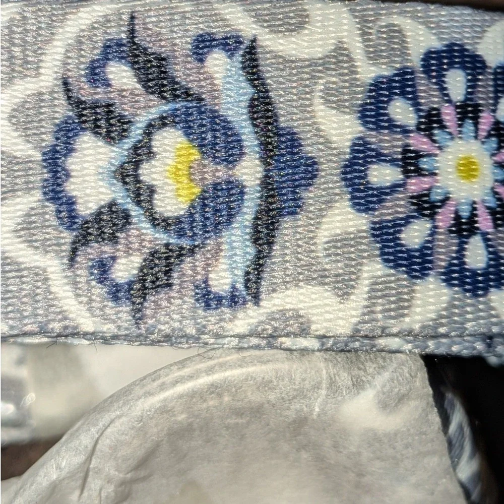 Vera Bradley Wide Lanyard Plaza Tile Floral Grey Blue ID Key Hold NEW
